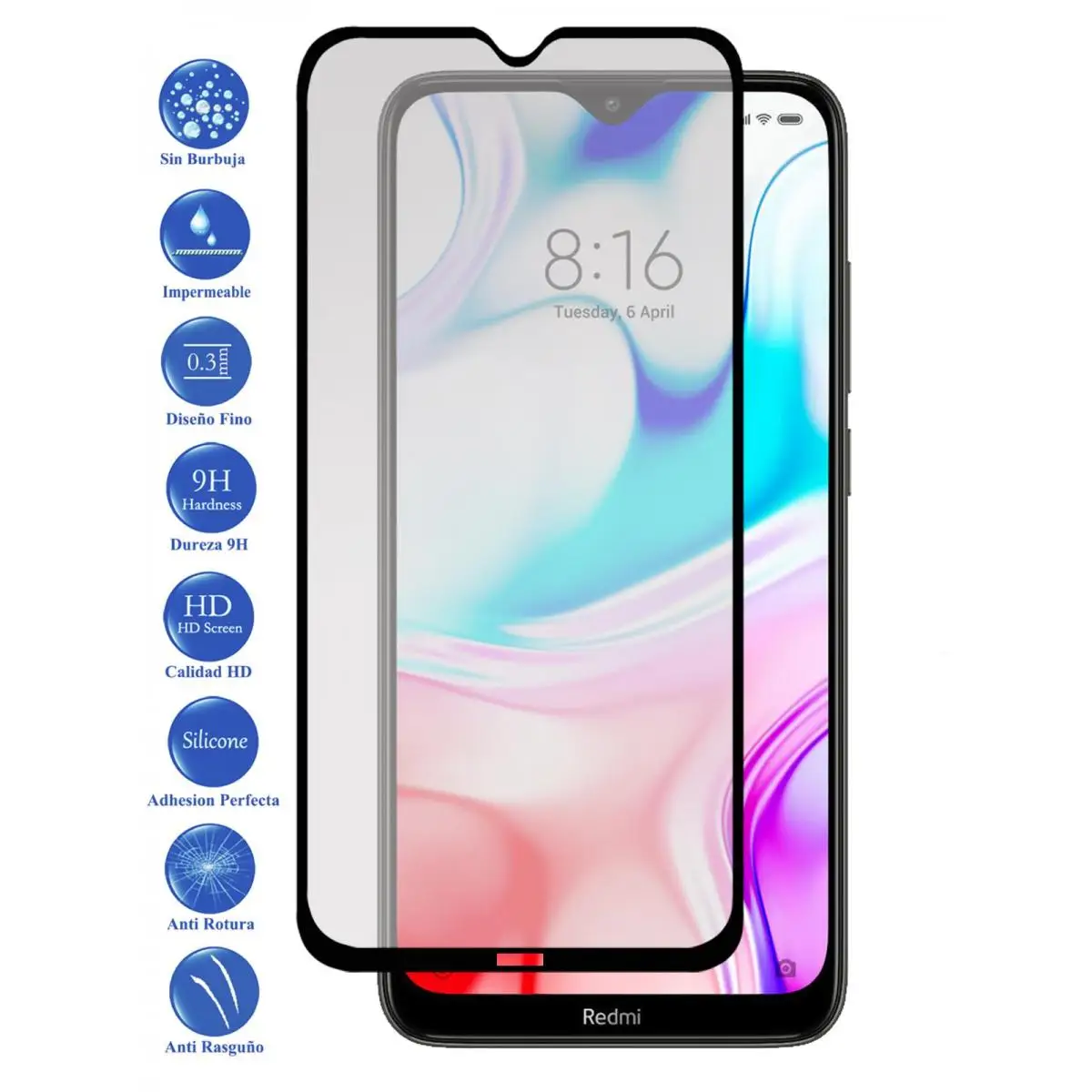 Proteggi Schermo In Vetro Temperato Nero Xiaomi Redmi 8T 9H Per Movil - Todotumovil