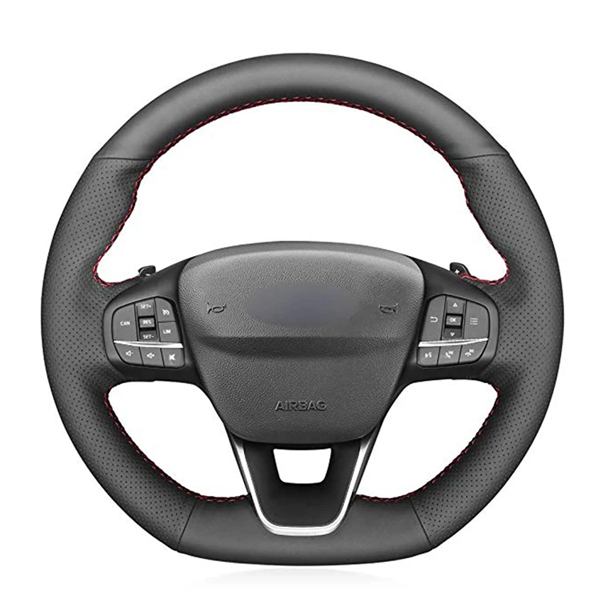 Coprivolante Per Auto In Pelle Nera Cucita A Mano Per Ford Focus (St | St-Line) Fiesta (St | St-Line) Kuga (St-Lin