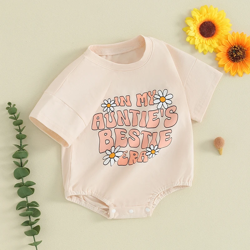 Neonate Pagliaccetto Fiore Lettera Stampa Manica Corta Girocollo Tute Estate Vestiti Casual Tute Infantili