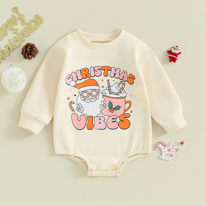 Neonato Neonati Maschi Ragazze Pagliaccetto Natalizio Manica Lunga Girocollo Cartoon Print Body Neonato Salopette Corta Costume