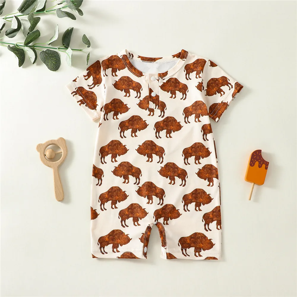 Tute Estive Per Neonati Tute Casual Western Cow Print Tute A Maniche Corte Tute Corte Per Abbigliamento Per Bambine