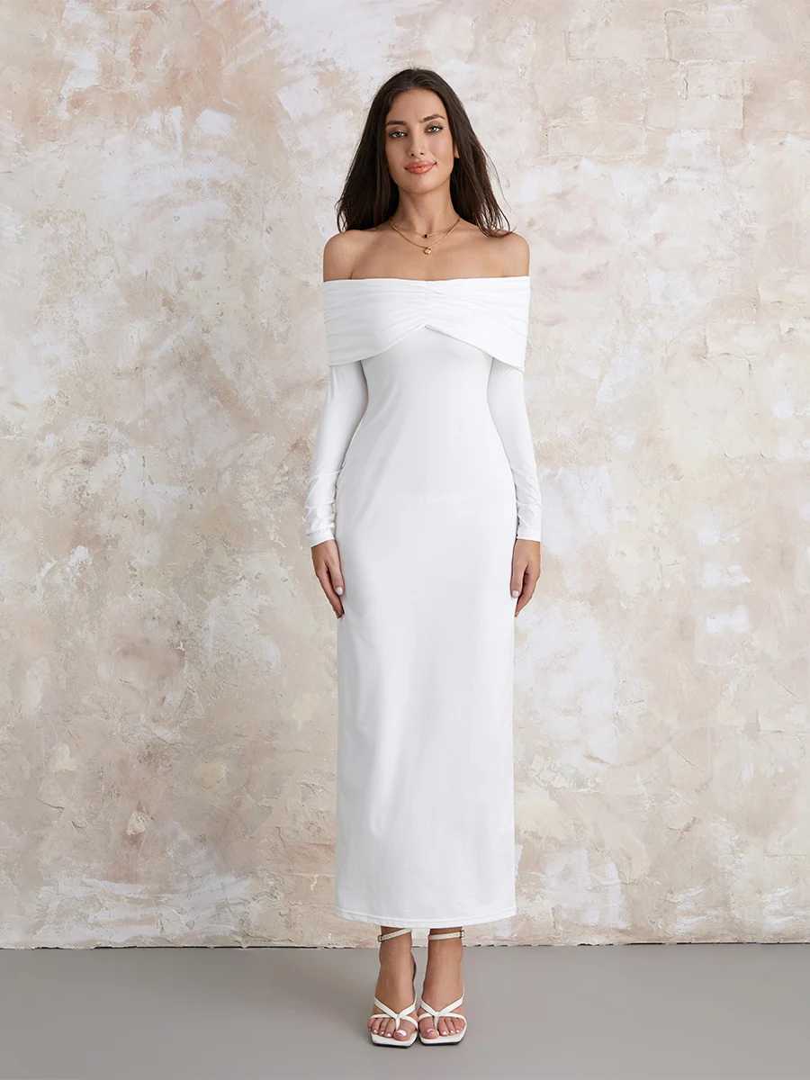 Vestito A Tubino Sottile Da Donna Nuovo Vestito A Maniche Lunghe Con Torsione Anteriore Alla Caviglia Per La Vendita Calda Delicata Sulla Pelle Del Pa