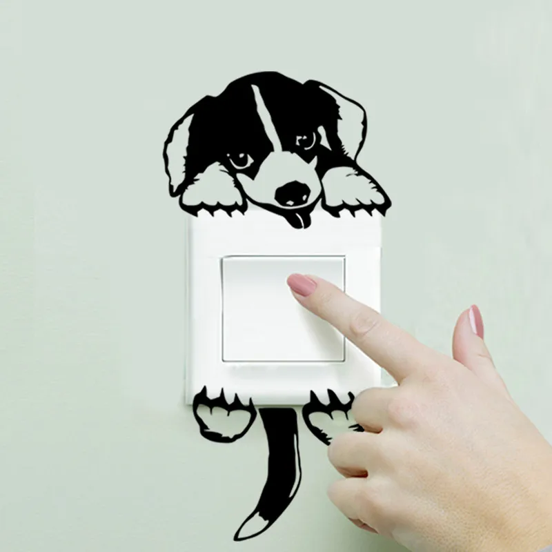 Cute Dog Poppy Home Window Door Switch Decorazione Wall Sticker Kids Room Shop Store Switch Decor