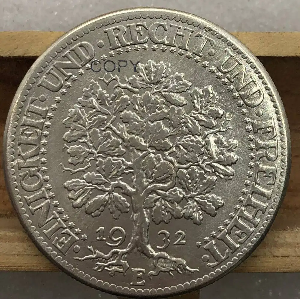 Germania 1932 E 5 Reichsmark Deutsches Reich In Ottone Placcato Argento Copia Moneta Con Reeded Bordo