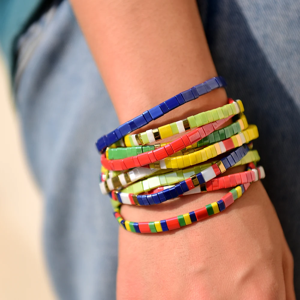 Bracciale Moda Boho Per Donna Ragazza Vetro Miyuki Tila Perline Trendy Elastico Fascino Pulseras Femme Accessori Amicizia
