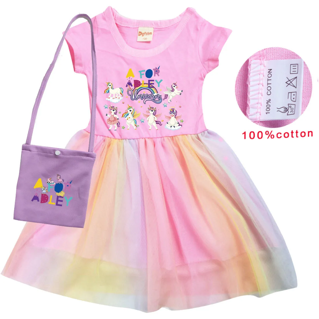 2023 New Cute A For Adley Clothes Girls Summer Princess Dresses Kids Cotton Manica Corta Abiti Da Festa Di Nozze Bambini Vestidos