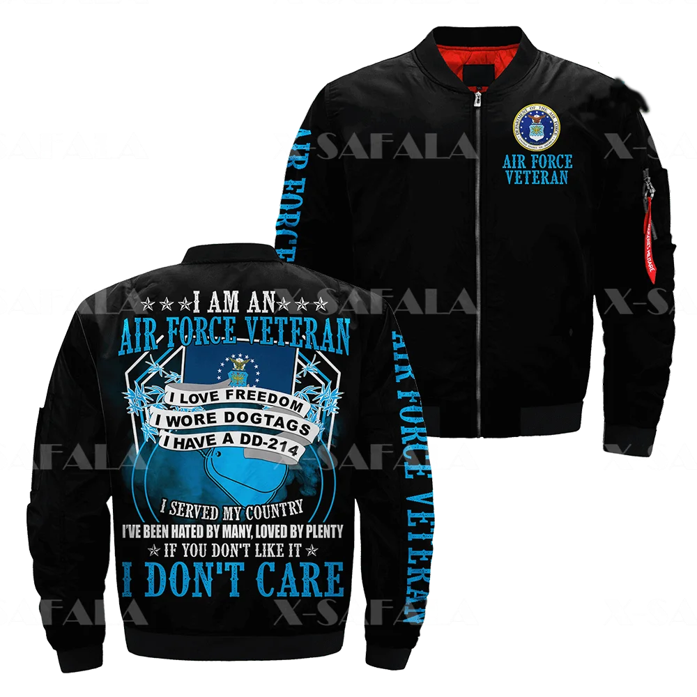 Air Force Veterano Honor Mens Unisex 3D Bomber Print Zipper Flight Jacket Casual Harajuku Women Streetwear Cappotti Spessi