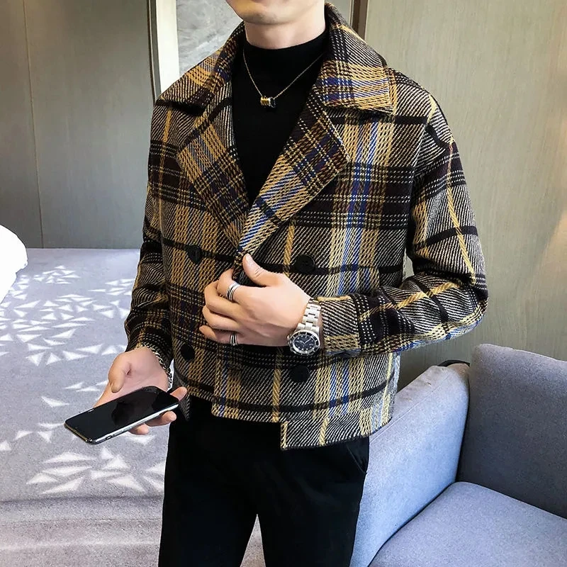 Abbigliamento Da Uomo Cappotto Scozzese Di Lana Cappotto Di Lana Casual Di Tendenza Coreana Trench Per Uomo Autunno E Inverno Giubbotto Bomber Di Nuov