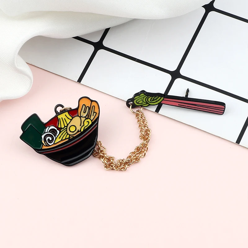 Stile Giapponese Ramen Smalto Pin S Tagliatelle Ciotola Bacchette Spille A Catena Cartone Animato Simpatici Distintivi Giacche Camicia Spilla Regalo G