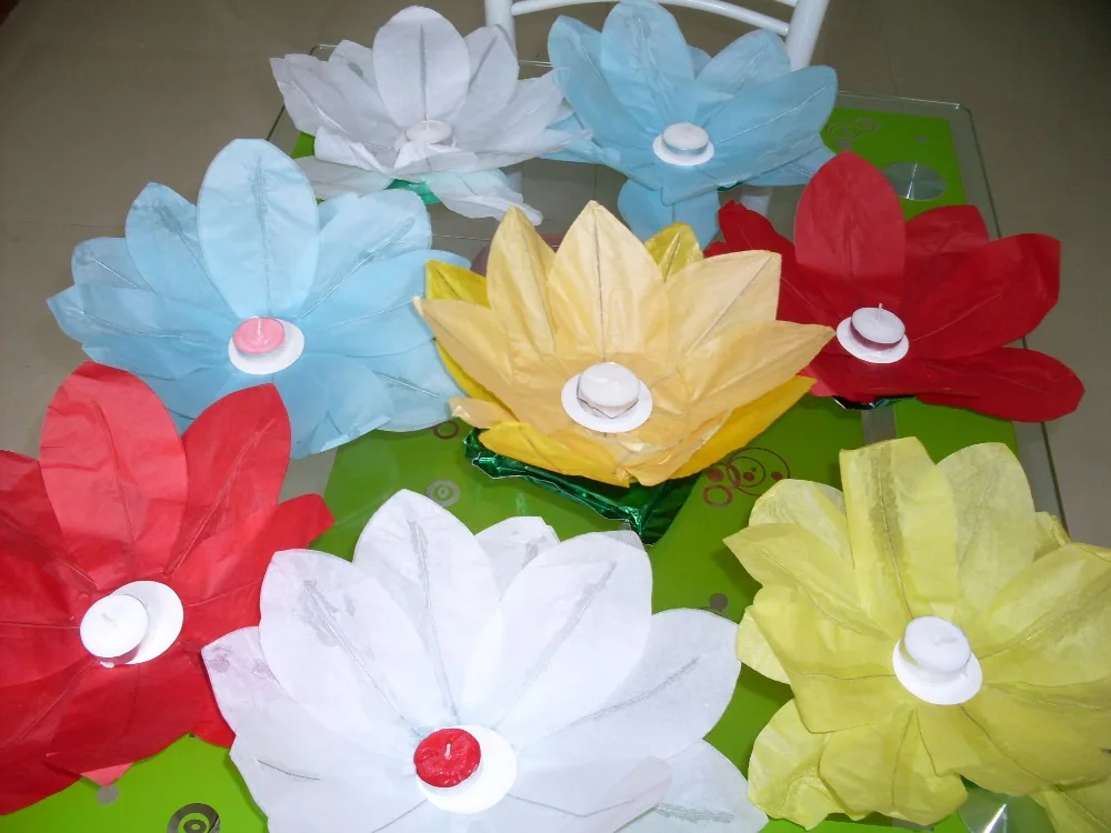 Nuovo 20 Pz Carta Lotus Flower Floating Lantern Wishing Lamp Decorazione Del Partito