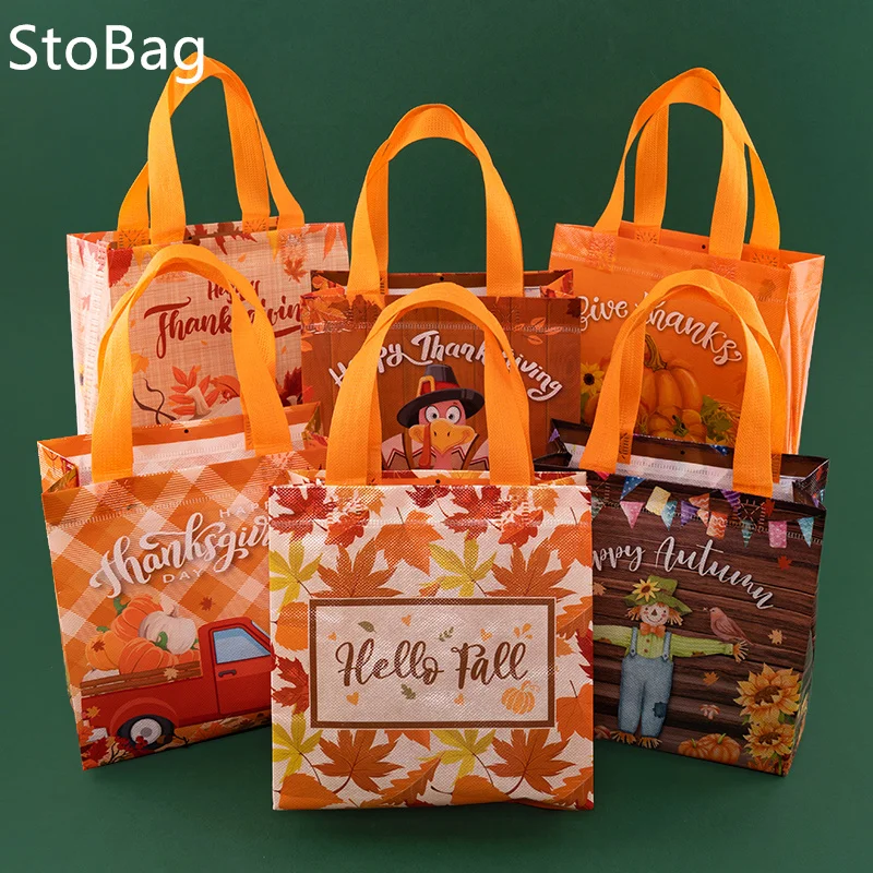 Stobag 4/5Pcs Ringraziamento Zucca Foglia D'Acero Tessuto Non Tessuto Sacchetti Regalo Di Carta Shopping Storage Forniture Decorazione Best Wish