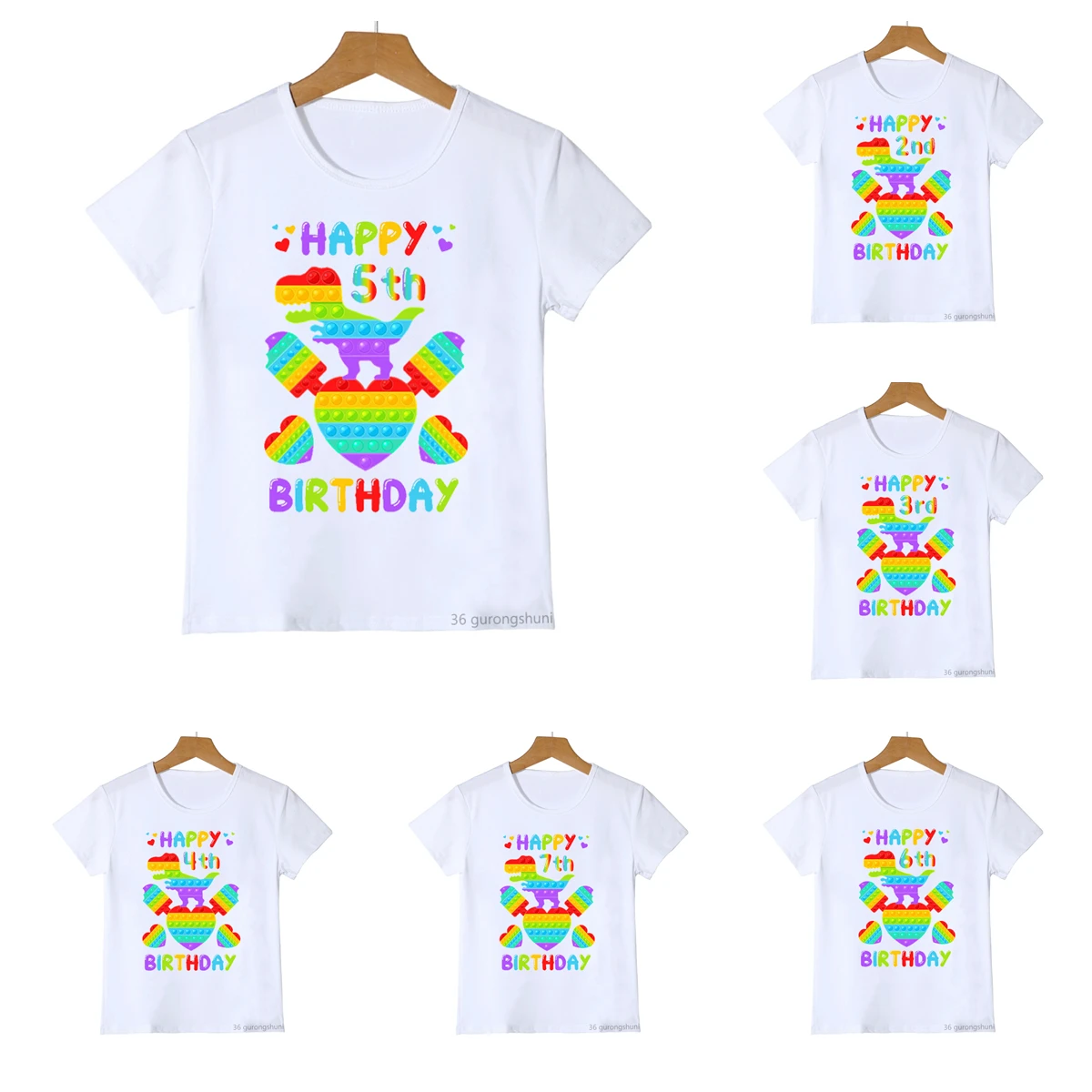 Kawaii Love Dinosaur T-Shirt 2-12Th Happy Birthday T Shirt Regalo Di Compleanno Pop It Baby Boys Clothes Girl Tshirt Harajuku Tees Top