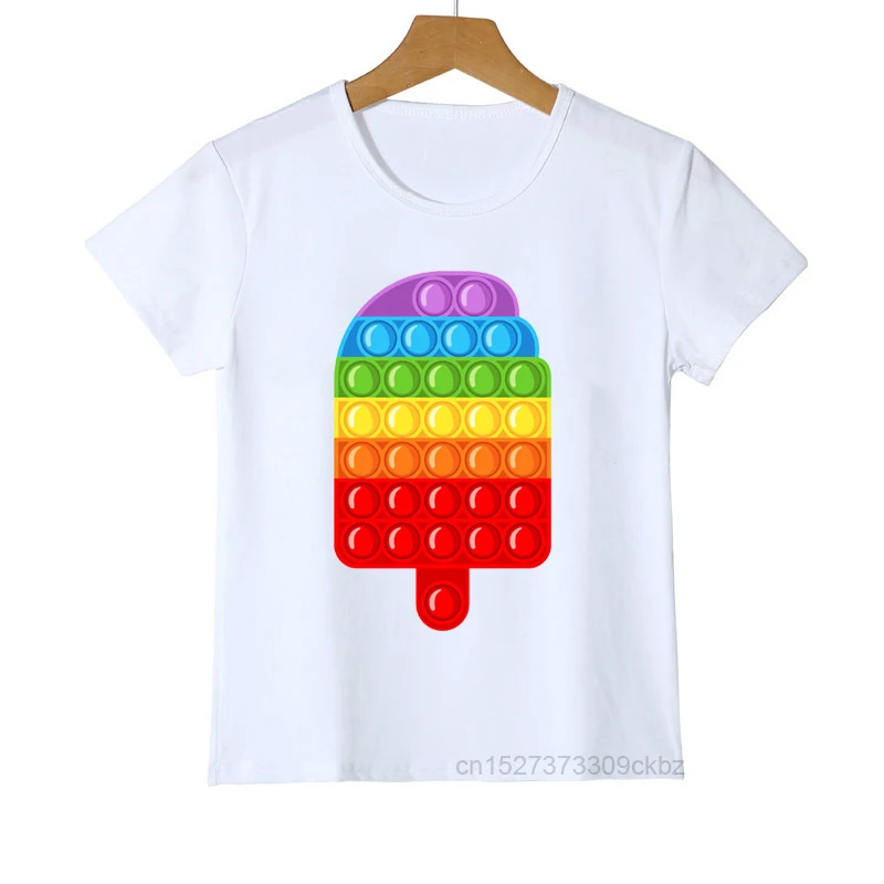 2022 New Kawaii Colorful Ice Cream Kids T Shirt Unisex White Shirt Поп Ит Pop It Pattern Print T-"It Boys Girls Clothing