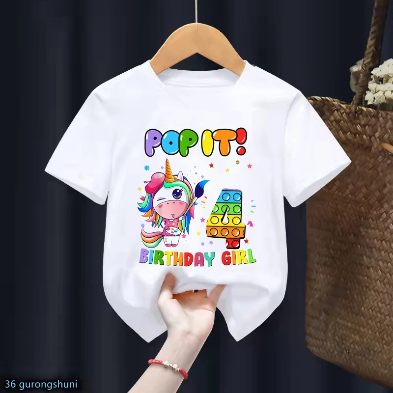 4Th-9Th Birthday Girls Unicorn Pop It Graphic Print T-Shirt Tops For Girls/Boys Dolcevita Maglietta Arcobaleno Maglietta Per Bambini Vestiti Divertent