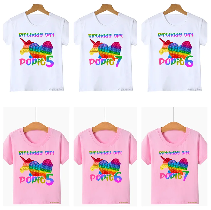 Kawaii Unicorn Popsicle T-Shirt 5 6 7 8 9 Buon Compleanno T Shirt Regalo Di Compleanno Pop It Baby Boys Clothes Girl Tshirt Tees Top