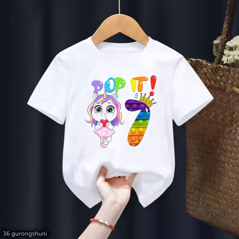4Th-9Th Birthday Girls Unicorn Pop It Graphic Print T-Shirt Tops For Girls/Boys Dolcevita Maglietta Arcobaleno Maglietta Per Bambini Vestiti Divertent