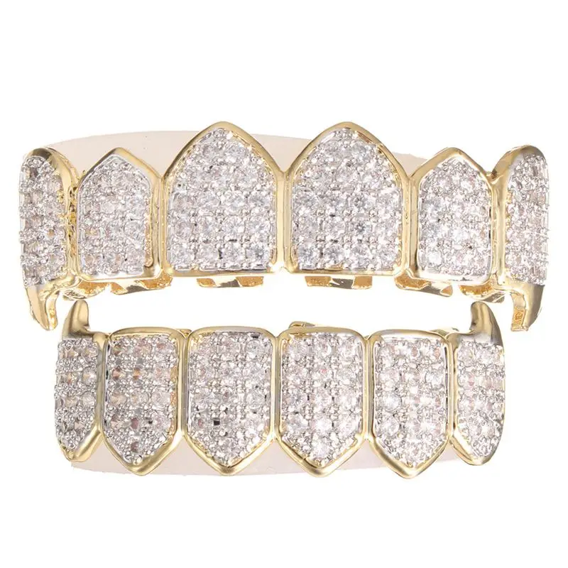 Oro Con Denti A Bocca Grillz Superiore E Inferiore Placcati Di Alta Qualità, Oro