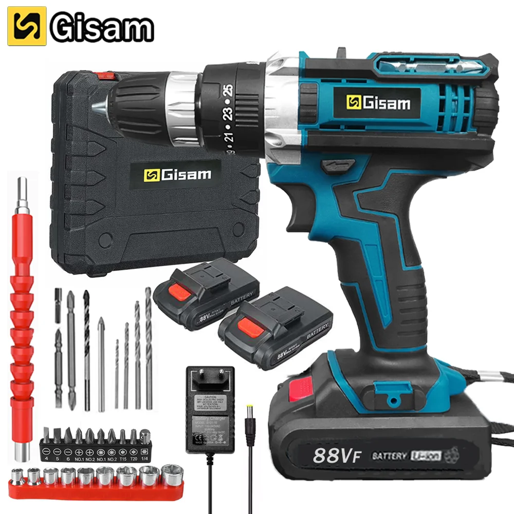 Gisam Trapano A Percussione A Batteria Cacciavite Elettrico Trapano A Percussione Portatile Ricaricabile Utensile Elettrico 25 + 3 Driver Di Coppia Ba
