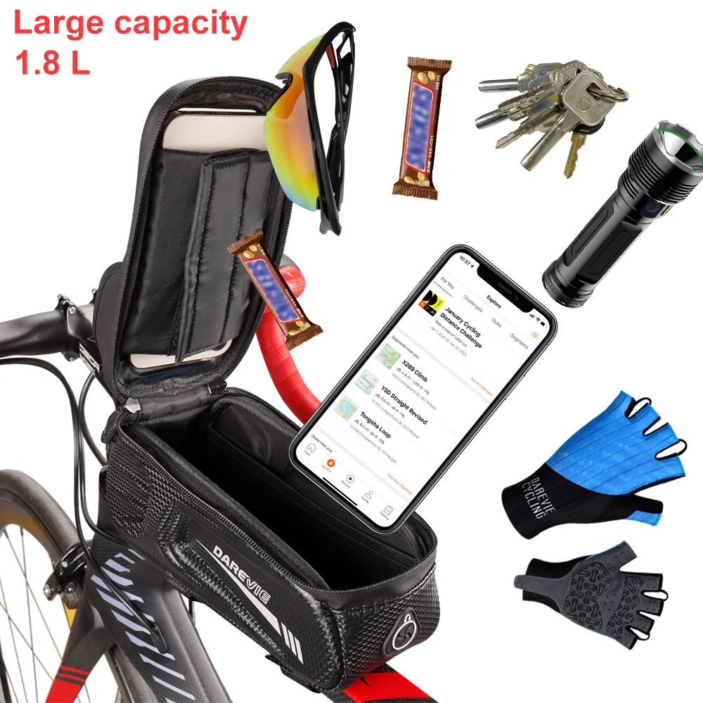 Darevie Borsa Da Bicicletta Ciclismo Bad 2023 Summer Touch Screen Impermeabile 6.5 Pollici Telaio Riflettente Anteriore Tubo Superiore Accessori Per B