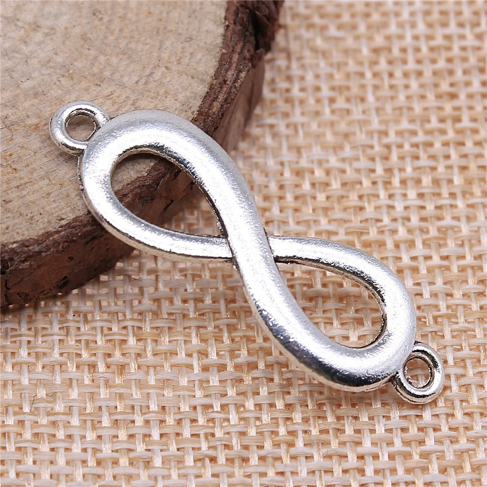 100 Pz/Borsa 40X12Mm Charms Infinito Color Argento Antico Simbolo Infinito Connettore Con Ciondolo Simbolo Infinito Ciondoli Connettore