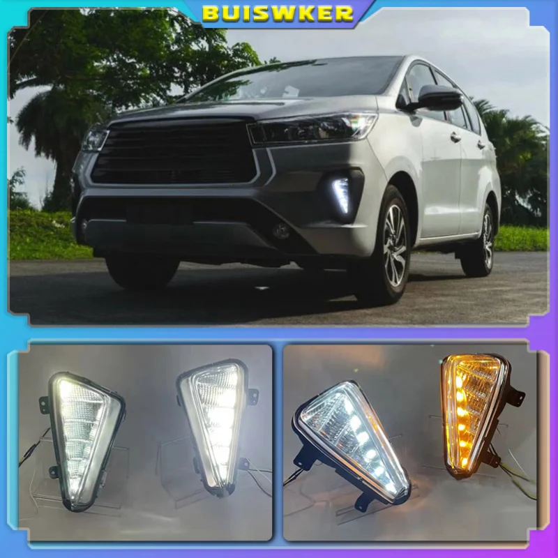 1 Set Auto Led Drl Daytime Running Light Per Toyota Innova 2021 Dynamic Turn Yellow Signal Car Drl Day Light Fendinebbia