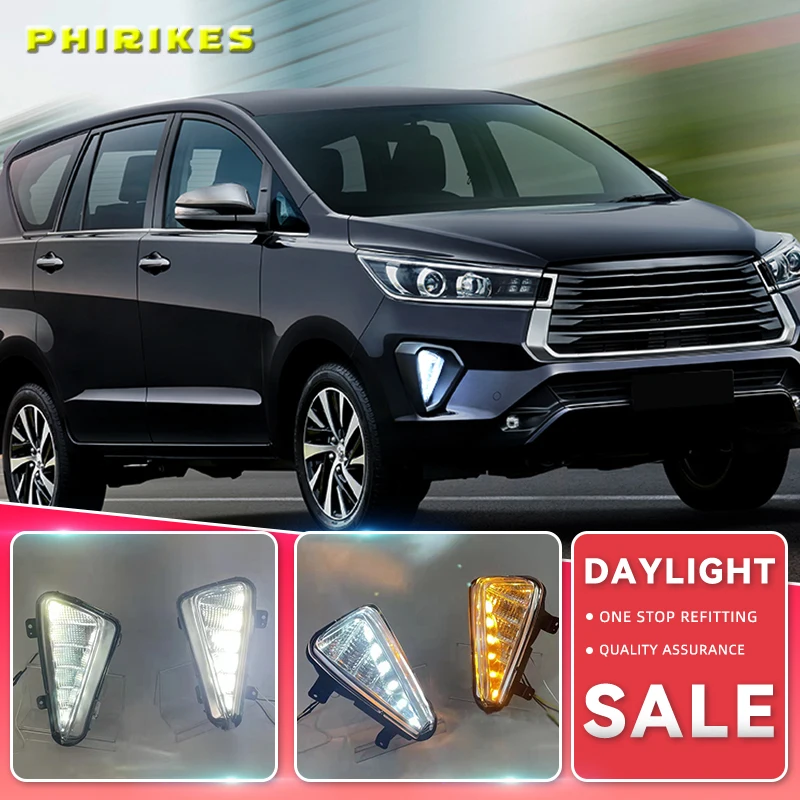 2Pcs Auto Led Drl Daytime Running Light Per Toyota Innova 2021 Dynamic Turn Yellow Signal Car Drl Day Light Fendinebbia