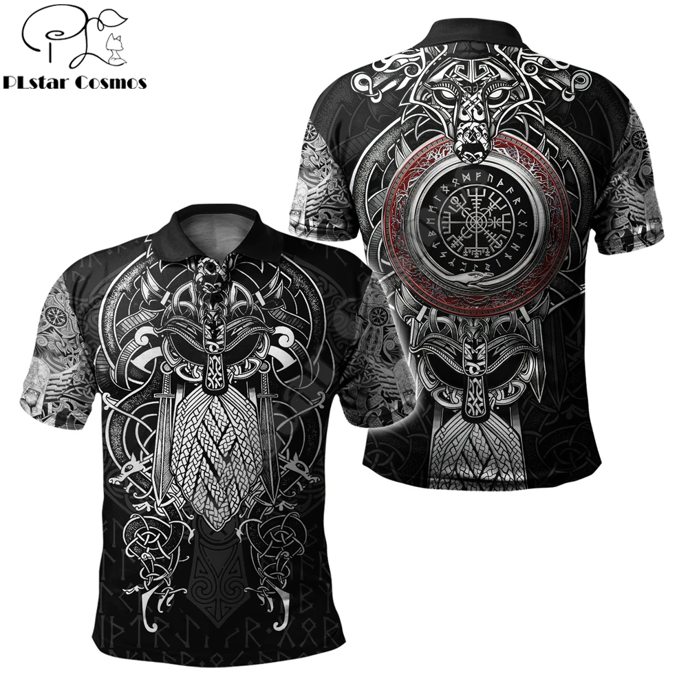 Odin Mjolnir Raven Tattoo 3D Printing Mens Polo Shirt Estate Manica Corta T-Shirt Streetwear Casual Polo Top Wk01