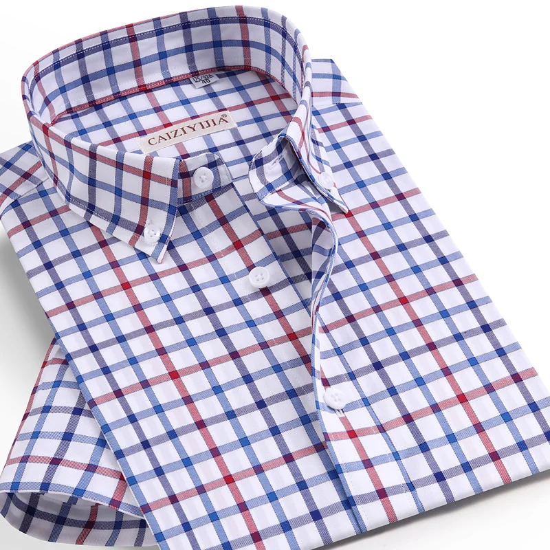 Camicia A Quadri Piccola Da Uomo 100% Cotone Abito Estivo A Maniche Corte Camicie Casual Con Colletto Abbottonato Camicie Standard Non In Ferro