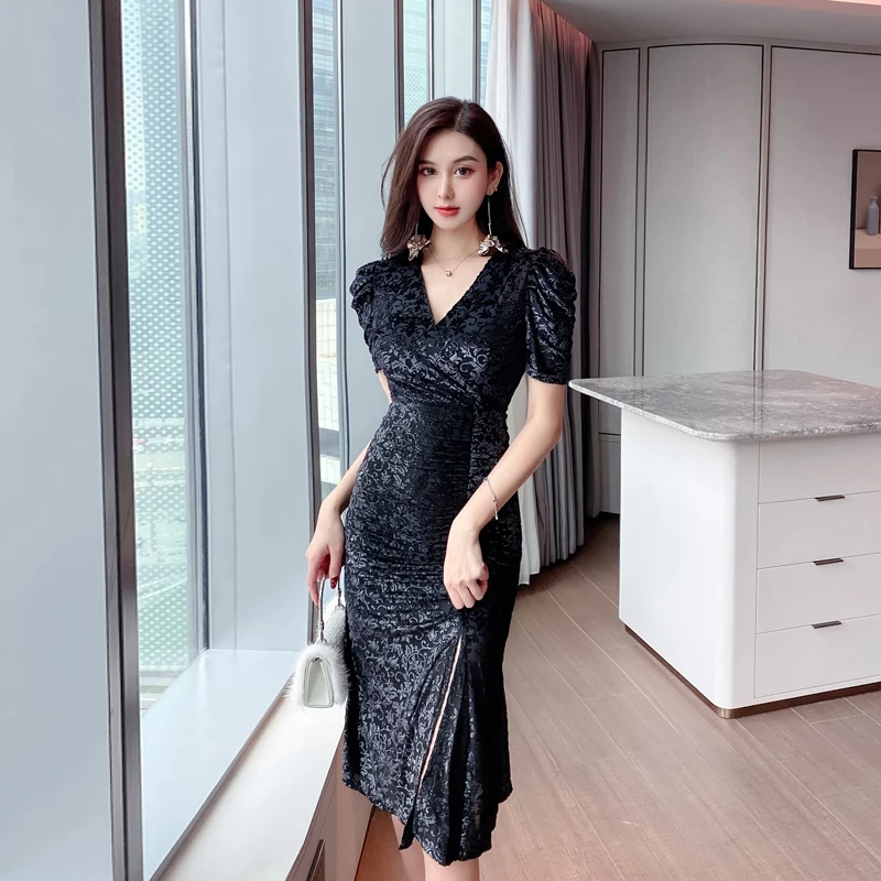 Abito Longuette Scollo A V Donna Elegante Moda Abbigliamento Donna Hip Wrap Fishtail Trendyol Nuova Collezione 2022 Abiti Sexy Donna Traf
