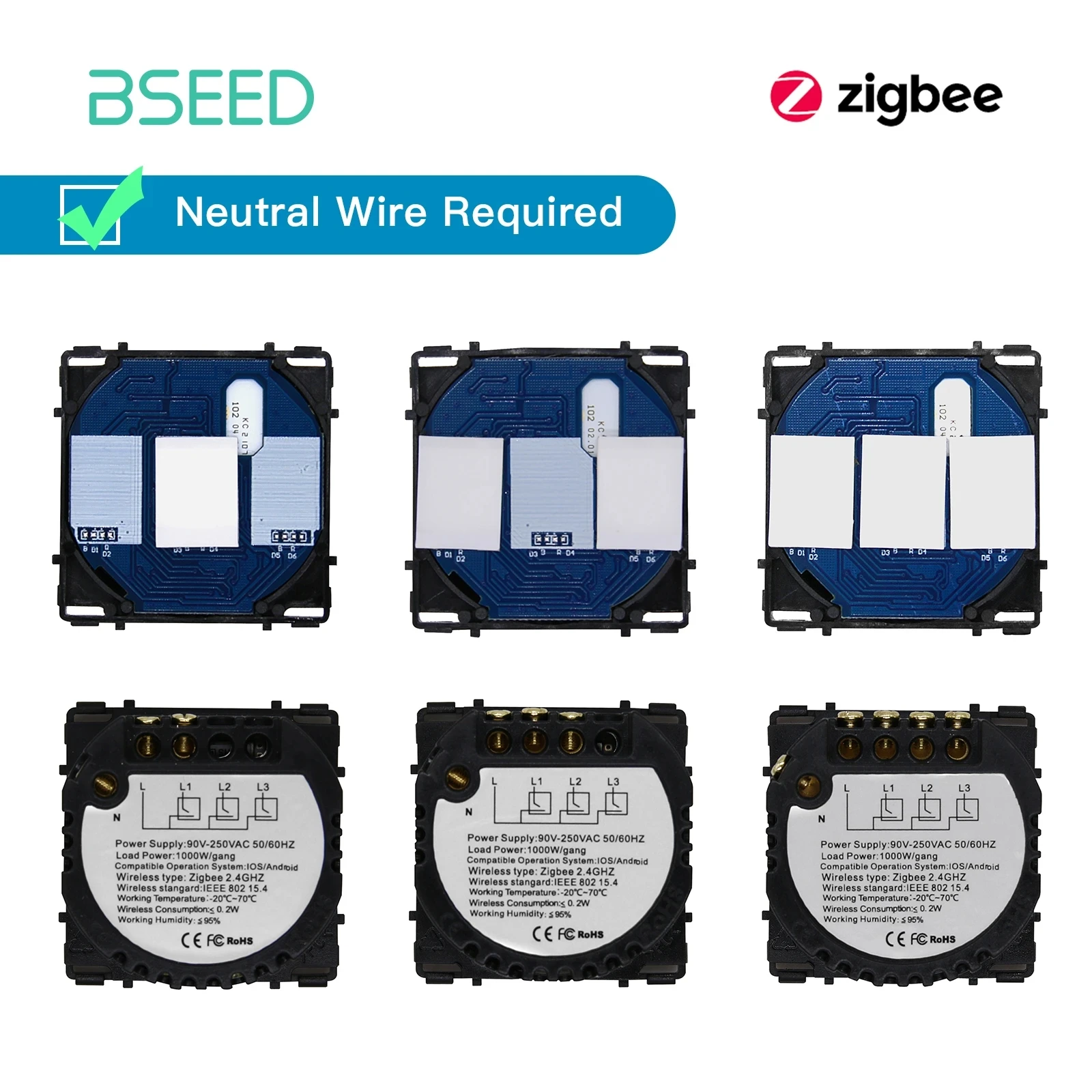 Bseed Zigbee Alexa Switch Accessorie Parts Smart Wall Switch Funzione Sensore Tattile Chiave Neutro Richiesto Supporto Tuya Google Home