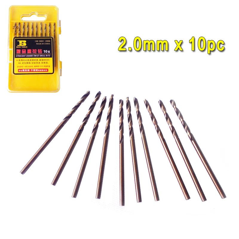 10 Pz 2.0Mm Hss Con Codolo Twist Drill Bits Hrc65-68