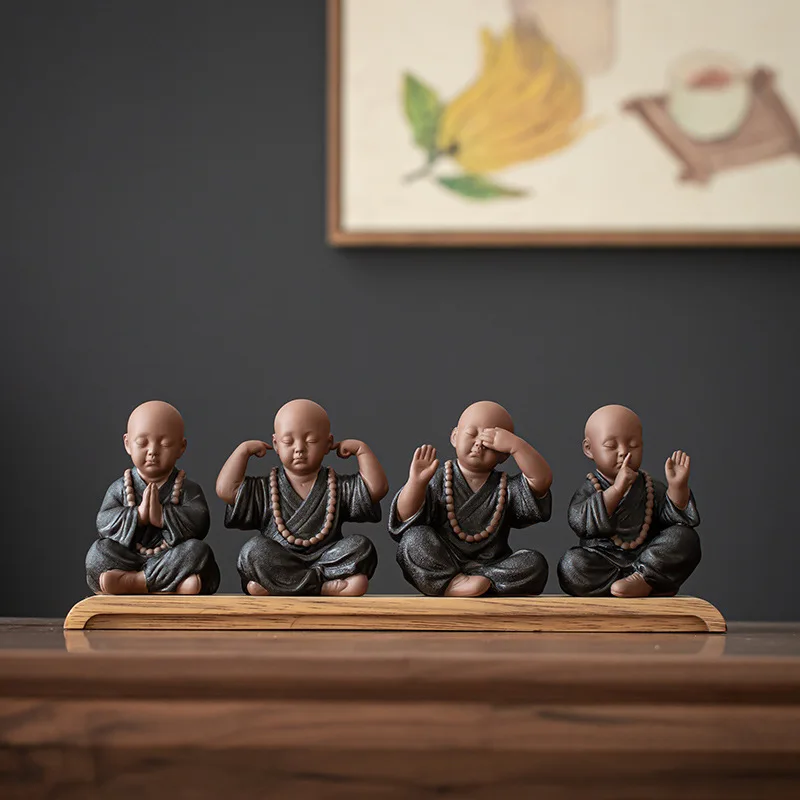 Meditando Baby Buddha Statue Garden Outdoor Buda Figurine Decor Zen Four Nos Monk Sculpture Jardin Lawn Sitting Buddha Ornament