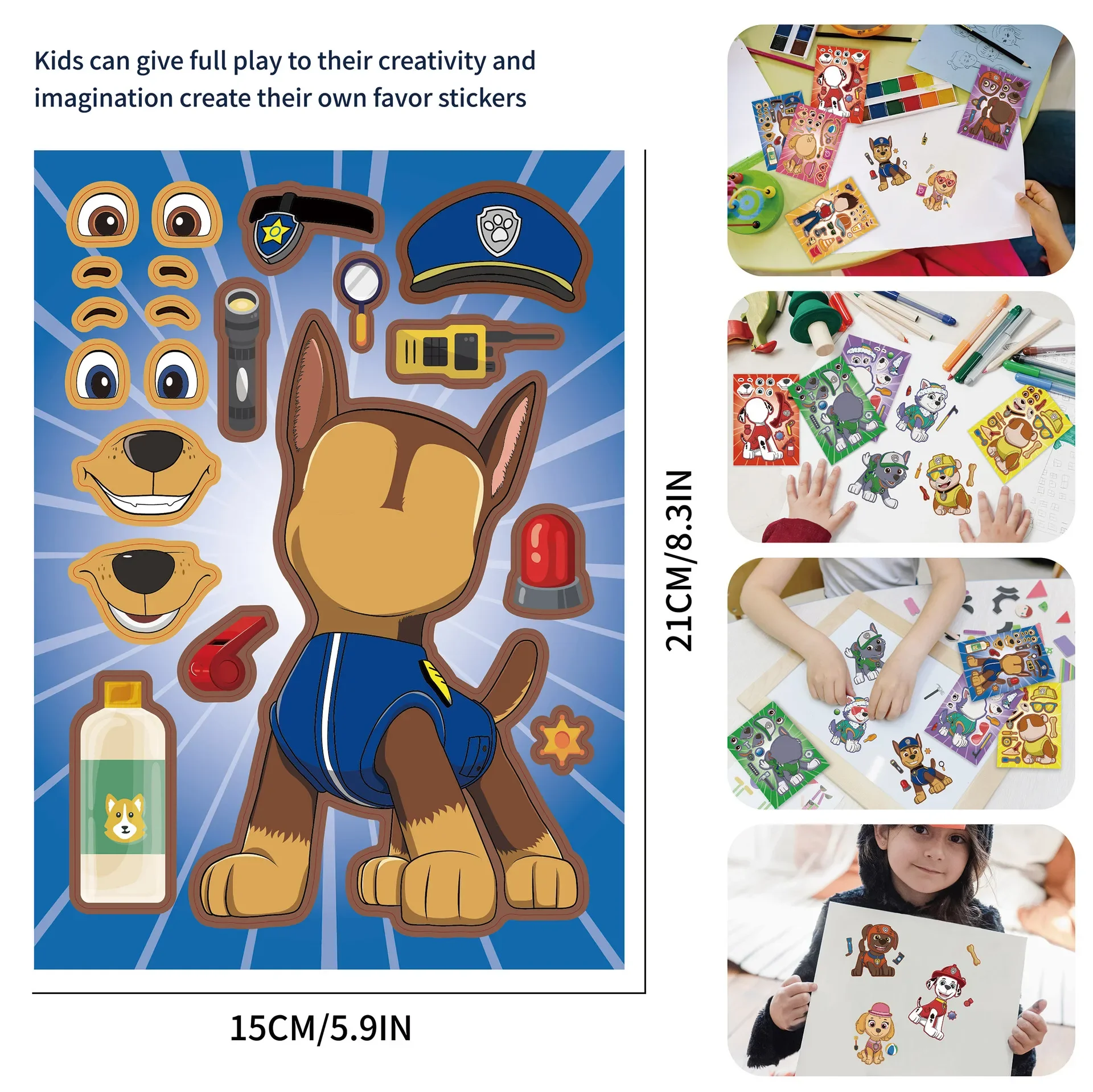 16 Fogli Paw Patrol Puzzle Stickers Cartoon Anime Chase Face Sticker Assemblare Decalcomania Assemblare Genitore Bambino Gioco Regalo