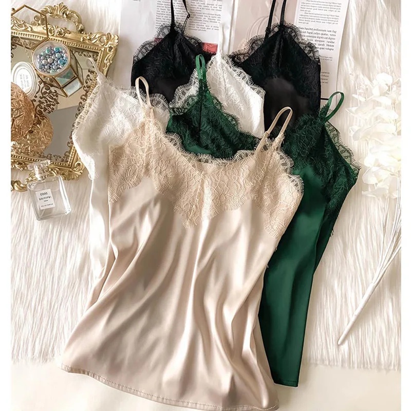 Canotta Sexy In Pizzo Canotta Da Donna In Seta Con Scollo A V Estate Nuova Canotta Casual Senza Maniche Top Da Donna Slim In Raso Morbido Plus Size