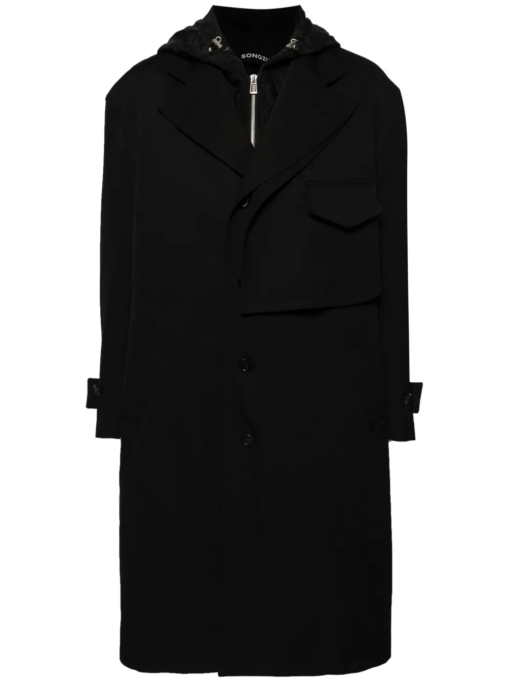 SONGZIO detachable-hood wool trench coat - Nero