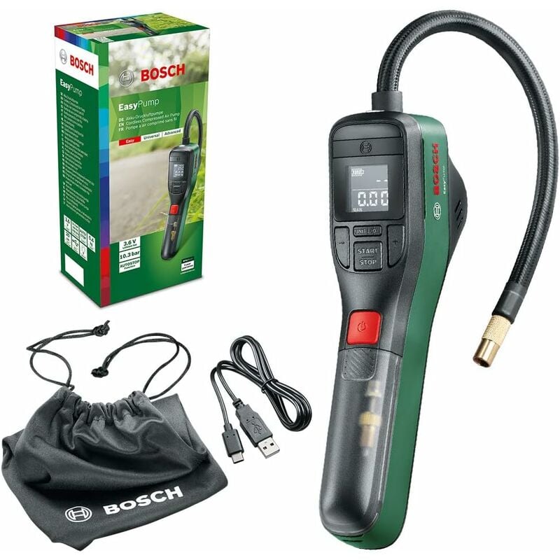 Bosch - Akku Druckluftpumpe EasyPump (integrierter Akku, 3,6 Volt, max. Druck: 150 PSI/10,3 bar)