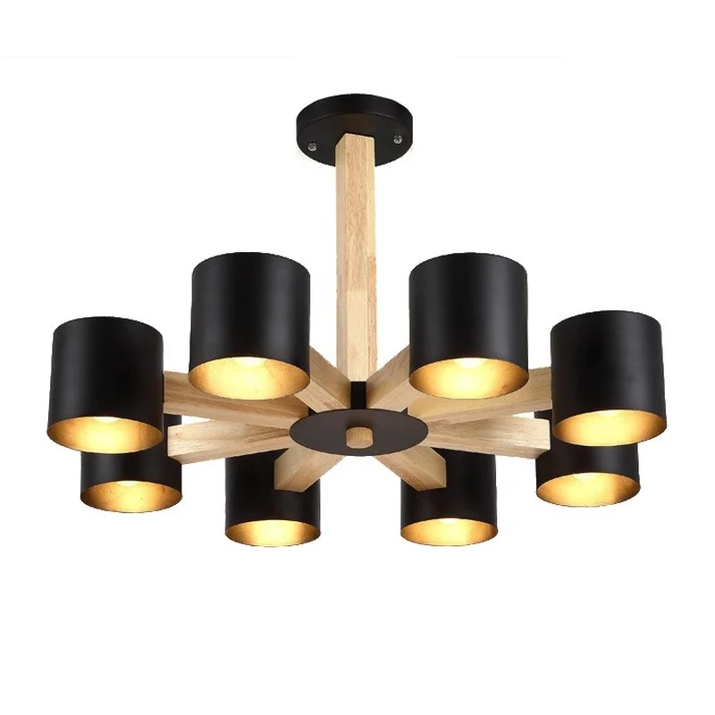 Nordic Lampadario E27 Con Paralume Ferro Per Soggiorno Apparecchi Di Illuminazione Sospensione Lamparas Colgantes Legno Lustre