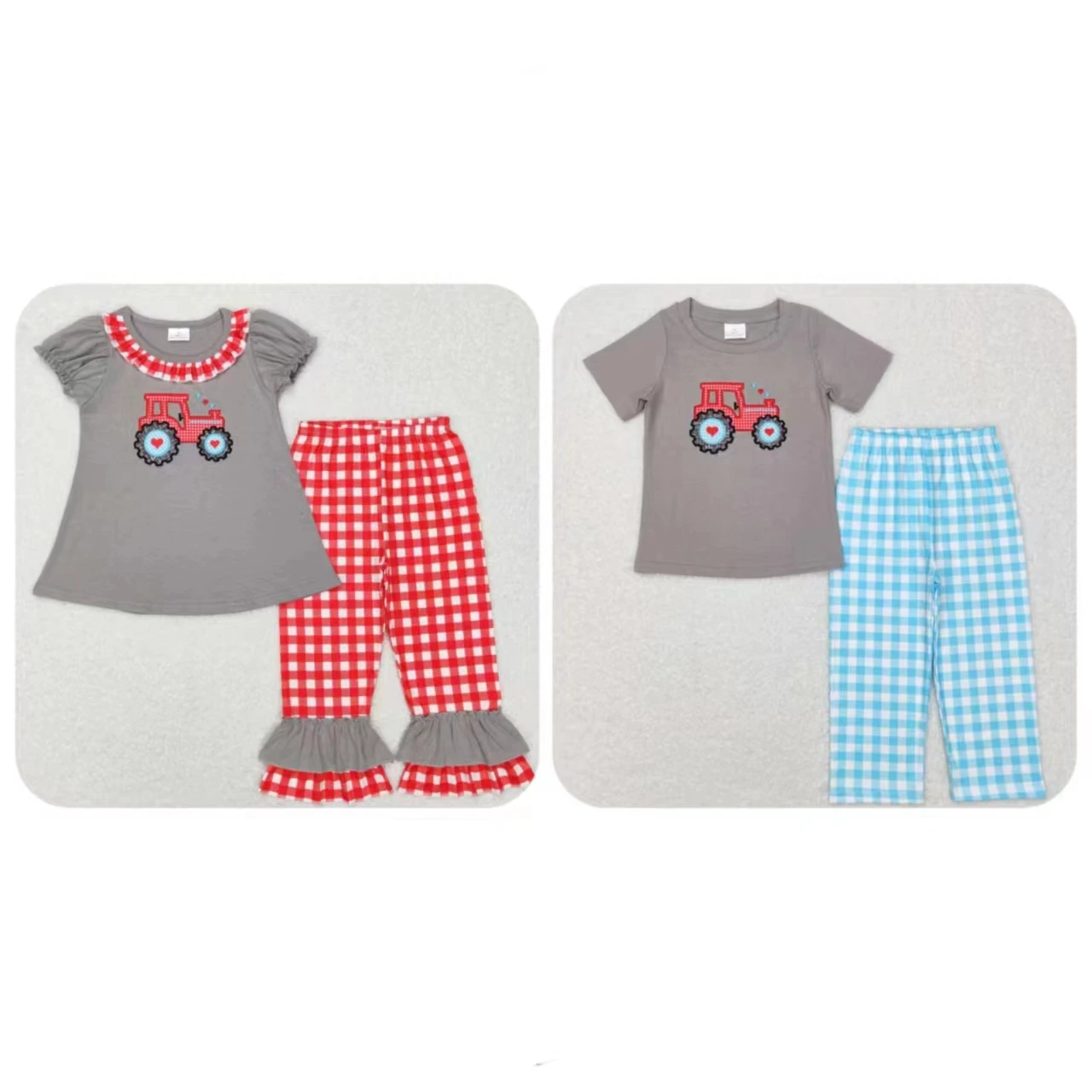 All'Ingrosso Bambini Cuori Set Bambino Maniche Corte Ricamo Trattore Camicia Vestito Bambini Pantaloni Neonata Pigiama Di San Valentino