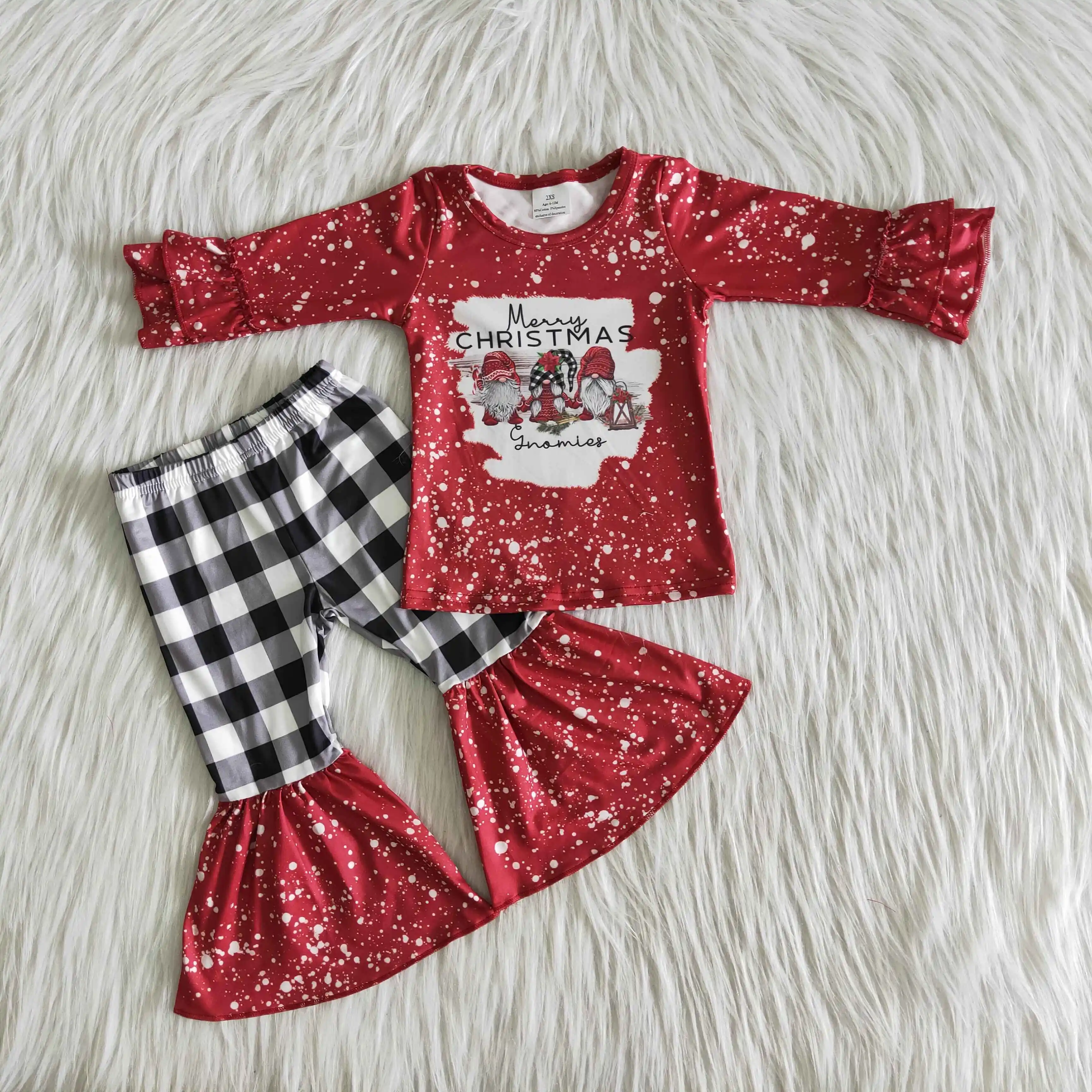 2022 New Style Baby Toddler Girls Clothing-Sets Long Sleeves Bell Bottoms Winter Boutique Kids Clothing Christmas Outfits