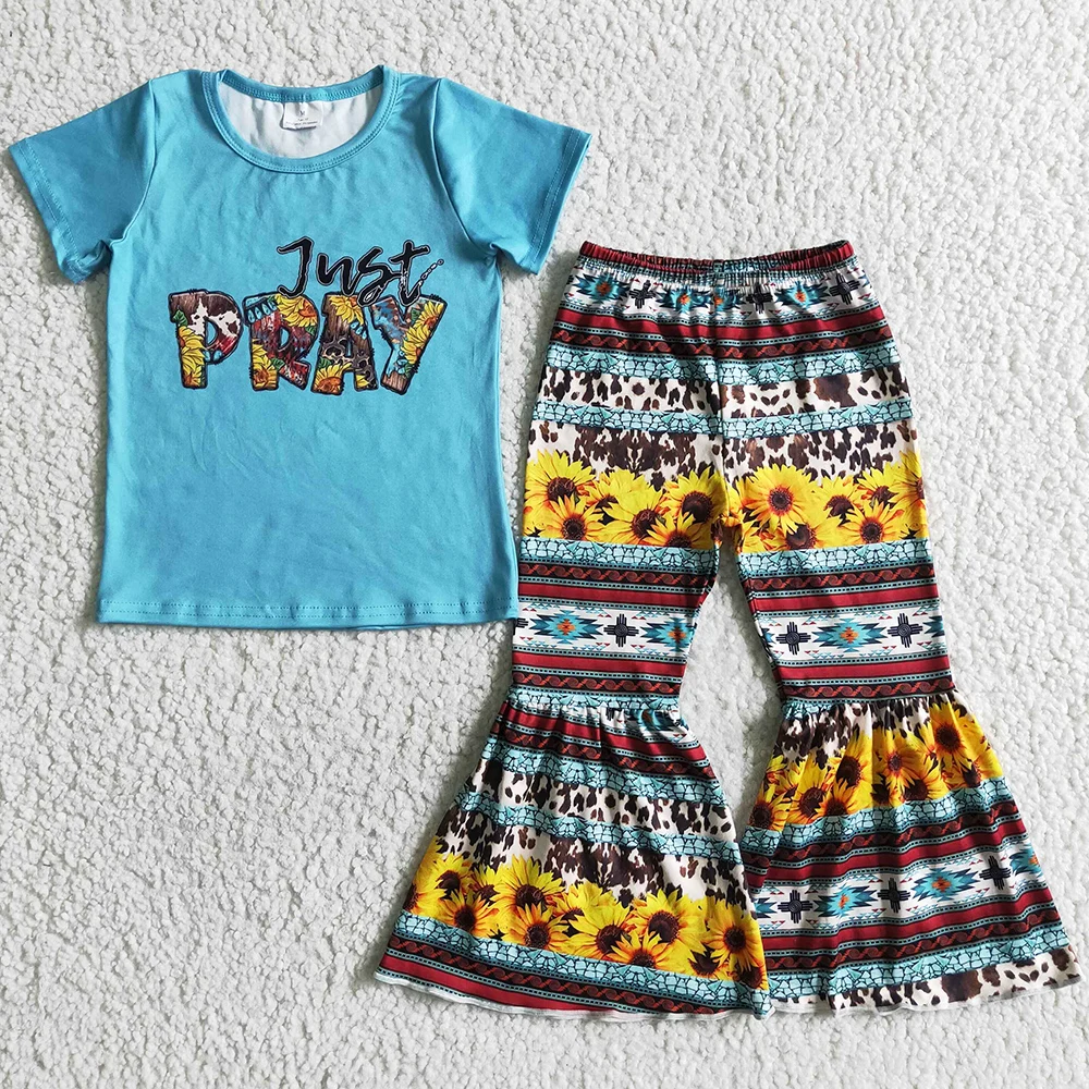 Abiti Estivi Per Bambina Just Prega Boutique Camicia A Maniche Corte Pantaloni A Campana Pantaloni Outfit Set Di Vestiti Per Bambina Carina