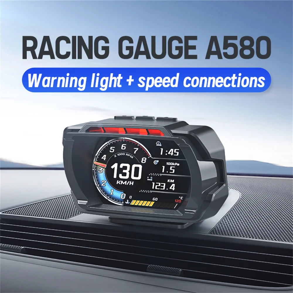 2024 Car Hud Display A580 Obd2 Car Head Up Display Hud Smart Car Water & Oil Temp Turbo Rpm Gauge Digital Speed Voltage Auto Meter
