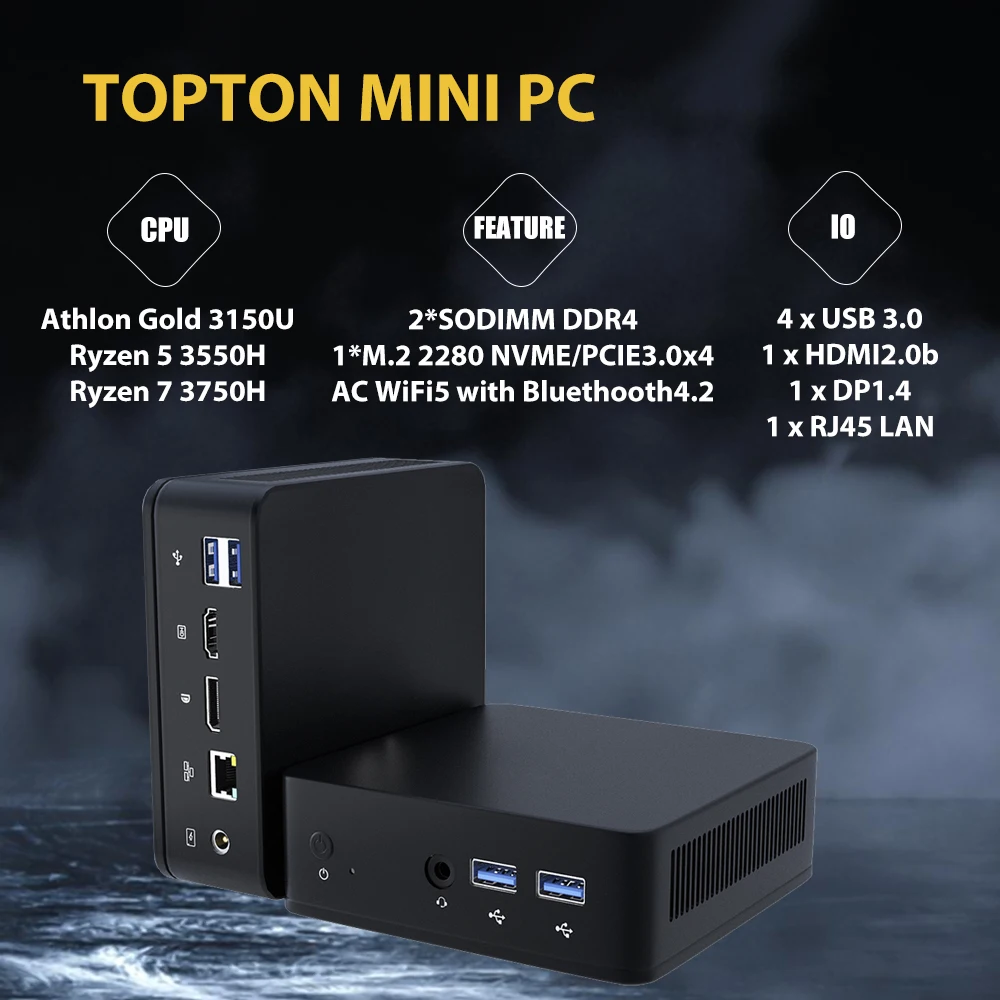 Topton Cheap Amd Mini Pc Ryzen 7 3750H 5 3550H Barebone Computer Windows 11 2 Xddr4 Nvme Gaming Mini Pc Dual 4K Uhd Htpc Wifi