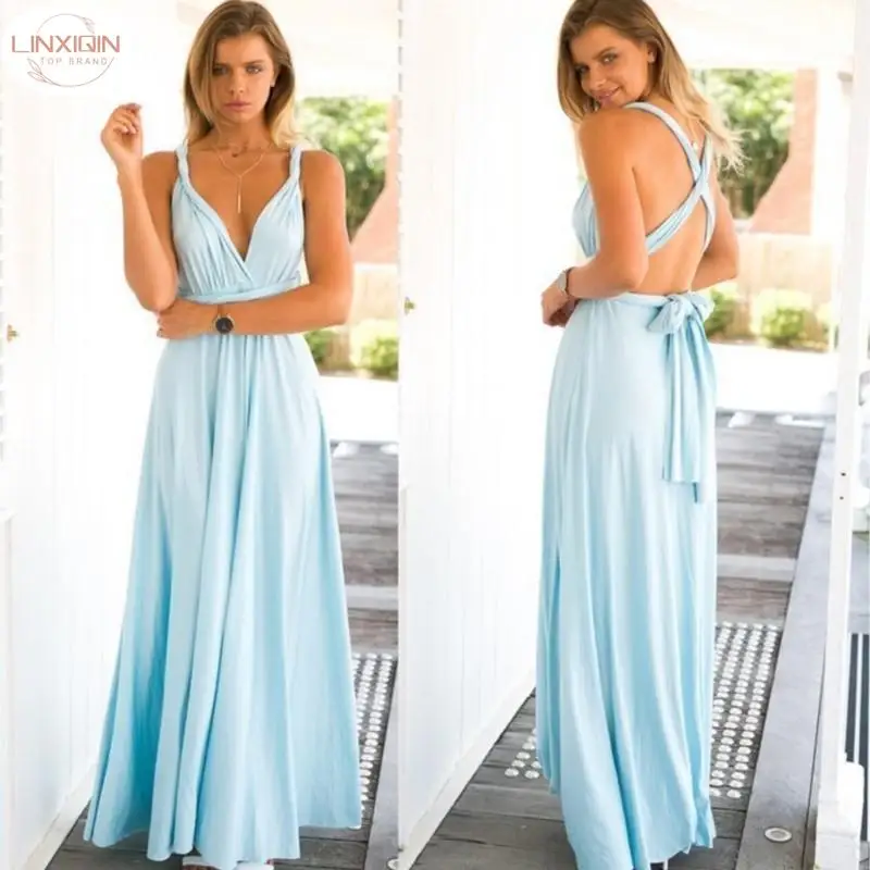 Abito Lungo Sexy Damigella D'Onore Formale Multi Way Wrap Convertibile Infinity Maxi Dress Navy Blue Hollow Out Party Bandage Vestidos