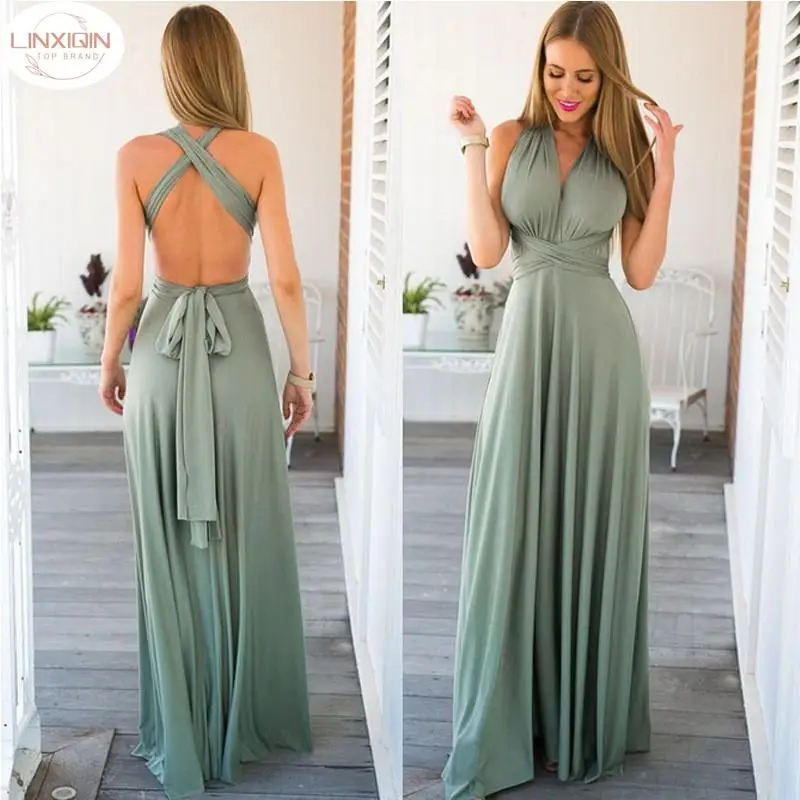 Abito Lungo Sexy Damigella D'Onore Formale Multi Way Wrap Convertibile Infinity Maxi Dress Navy Blue Hollow Out Party Bandage Vestidos