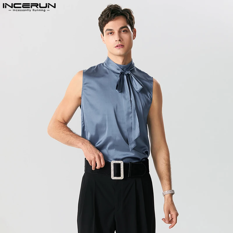 Incerun Top 2023 Stile Americano Bello Papillon In Raso Da Uomo Design Canotte Eleganti Maschili Tinta Unita Comodi Gilet S-5Xl