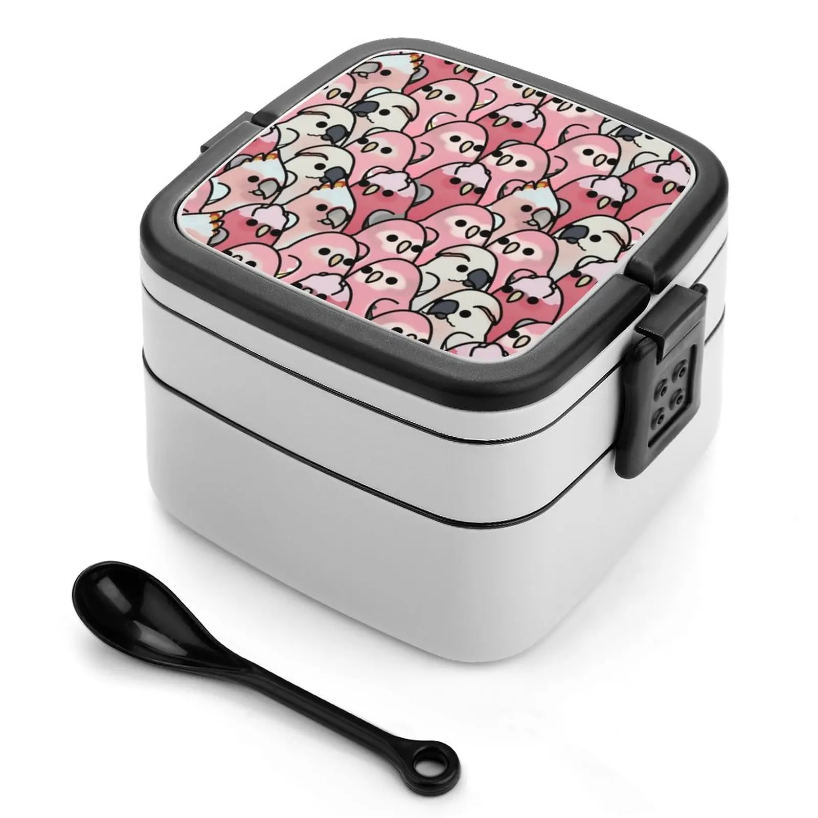 Too Many Birds-Pink Parrot Se Bento Box New Student Camping Lunch Dinner Lunch Boxes Uccelli Uccelli Carini Troppo Molti Cockatiel
