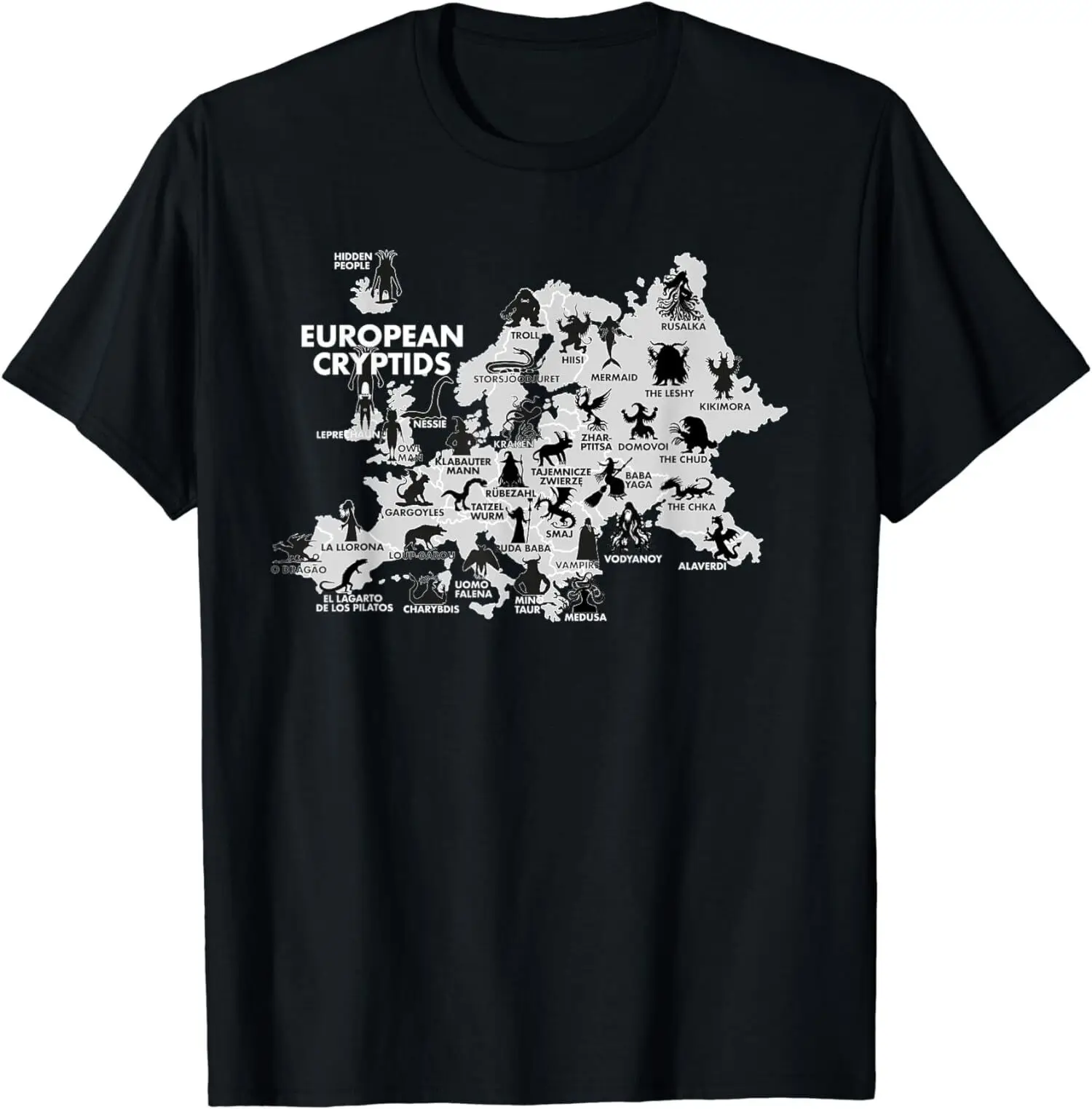New Limited Cryptids Of Europe Map Mitic Legendary Monsters T Shirt S 3Xl Maniche Lunghe O Corte