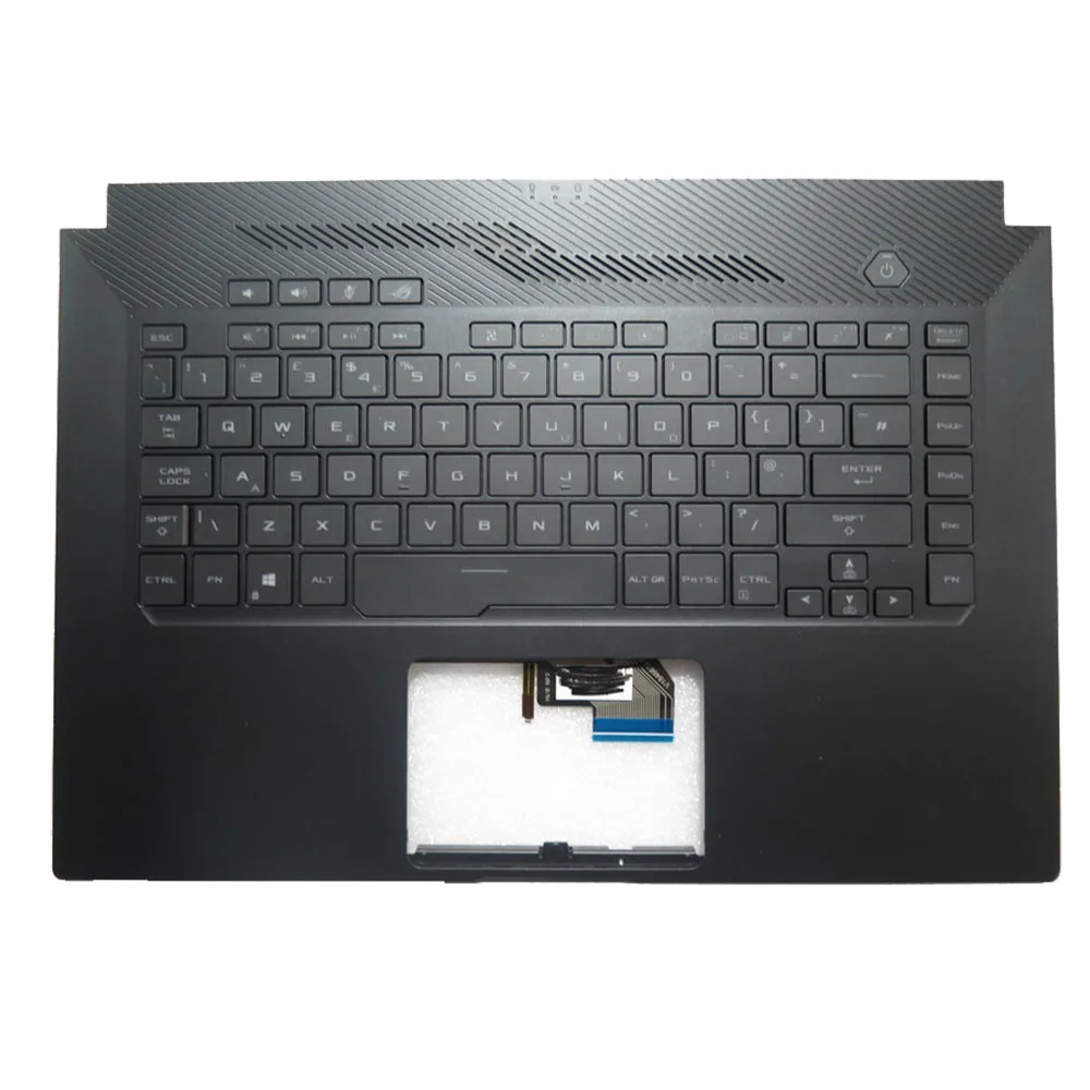 Poggiapolsi E Tastiera Per Laptop Per Asus Rog Zephyrus G15 Gu502Du Nero Top Case Nero Regno Unito Uk Qwerty Tastiera Retroilluminata