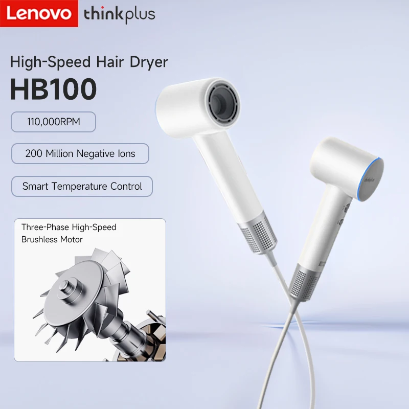Asciugacapelli Lenovo Thinkplus 110000 Rpm Ad Alta Velocità 373G Leggero 200M Ioni Negativi Controllo Intelligente Della Temperatura Ad Asciugatura Ra