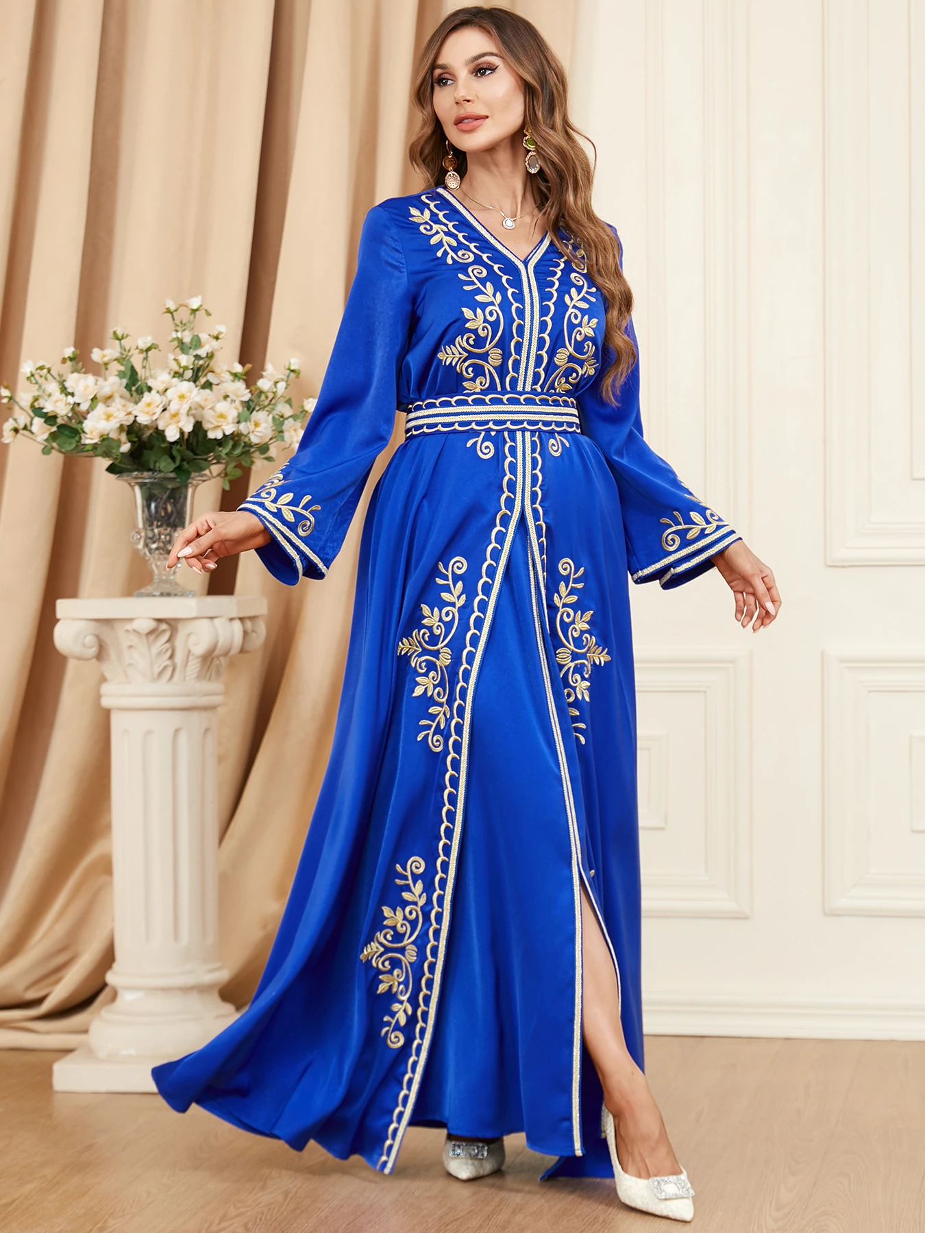 Autunno Musulmano Abaya Per Le Donne Maxi Vestito A-Line Abiti Lace-Up Marocco Caftano Dubai Robe Party Dress 2 Pezzi Set Arabia Saudita